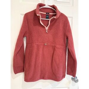 GAP‎ Maternity Sherpa Pullover Cozy Half Zip Sweatshirt Coral Pink S